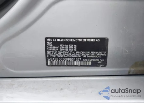 2015 BMW 328I xDrive from USA, damaged, VIN WBA3B5C56FP654557